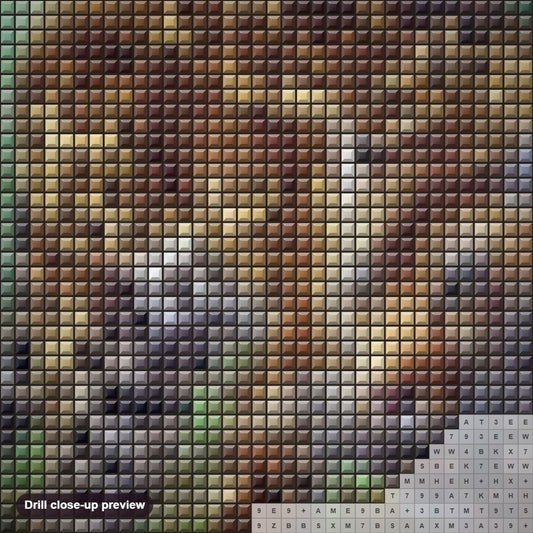 Close-up preview of the Leopard in the Forest diamond painting with square 5D drills and printed canvas symbols