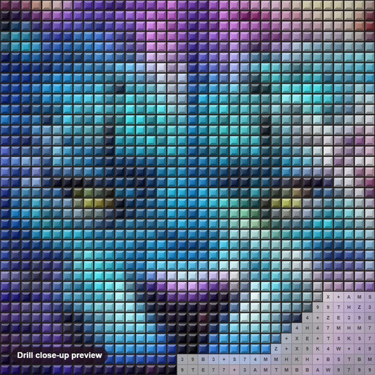Close-up preview of the Leopard with Glowing Bright Neon Lights diamond painting with square 5D drills and printed canvas symbols