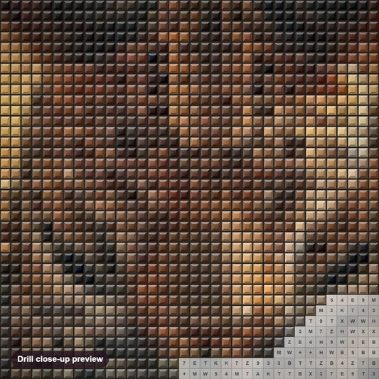 Close-up preview of the Leopard with Ram Horns diamond painting with square 5D drills and printed canvas symbols