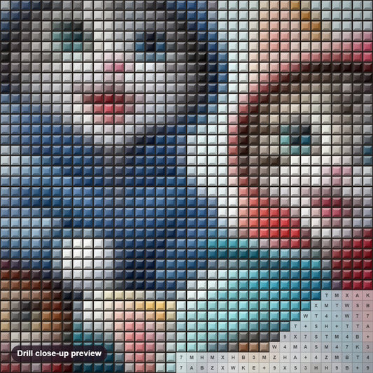 Close-up preview of the Let's Scate diamond painting with square 5D drills and printed canvas symbols