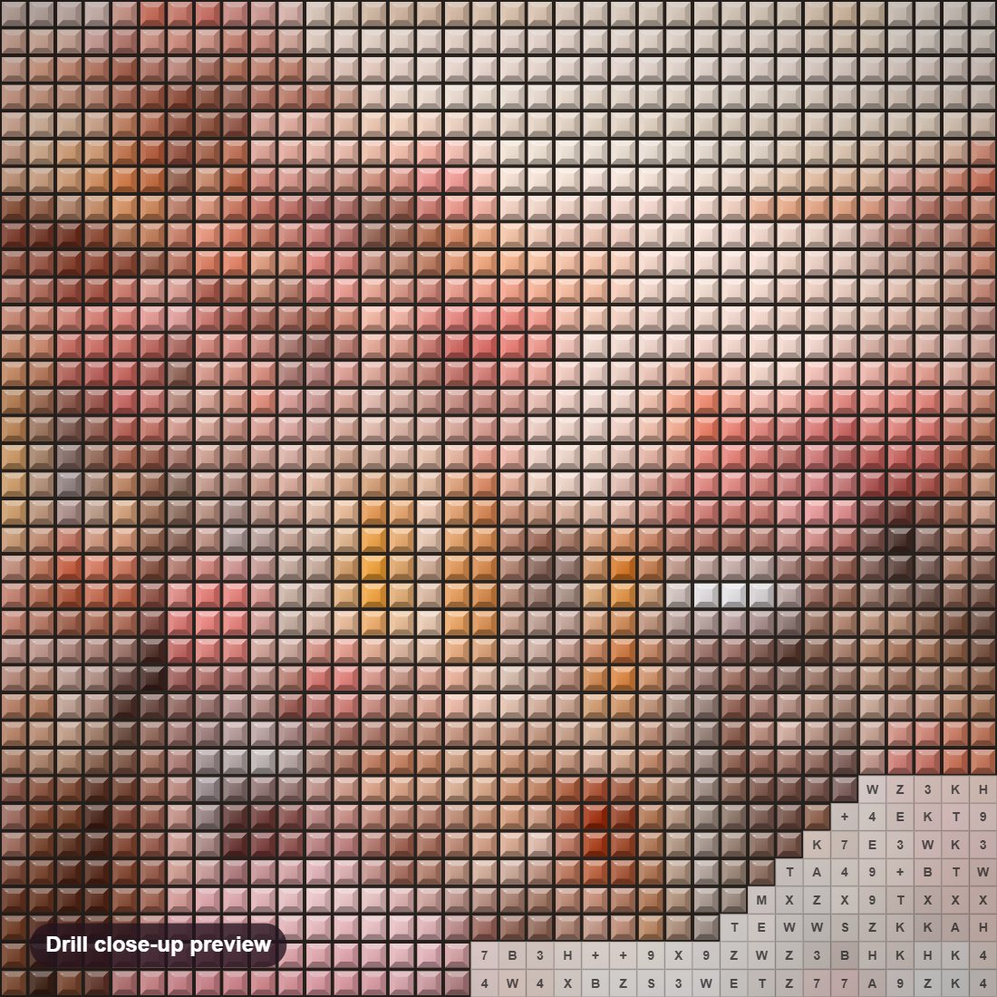 Close-up preview of the Let's Fall In Love diamond painting with square 5D drills and printed canvas symbols