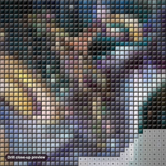 Close-up preview of the Libra Zodiac diamond painting with square 5D drills and printed canvas symbols
