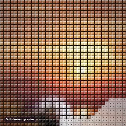 Close-up preview of the Light House & Sunset View diamond painting with square 5D drills and printed canvas symbols