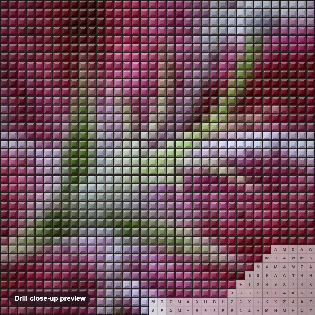Close-up preview of the Lily Close up diamond painting with square 5D drills and printed canvas symbols