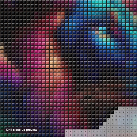 Close-up preview of the Lion Artworks diamond painting with square 5D drills and printed canvas symbols