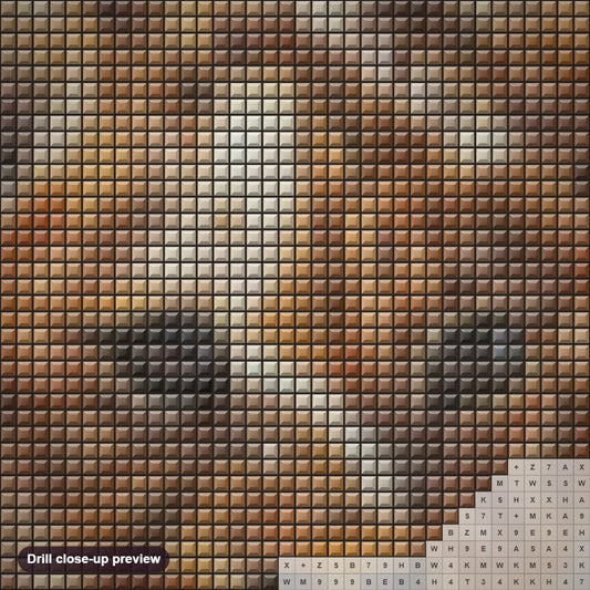 Close-up preview of the Lion Baby diamond painting with square 5D drills and printed canvas symbols