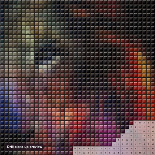 Close-up preview of the Lion in Galaxy Art diamond painting with square 5D drills and printed canvas symbols