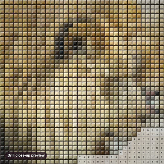 Close-up preview of the Lion & Lioness Love diamond painting with square 5D drills and printed canvas symbols