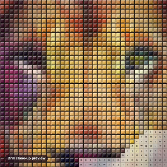 Close-up preview of the Lion diamond painting with square 5D drills and printed canvas symbols