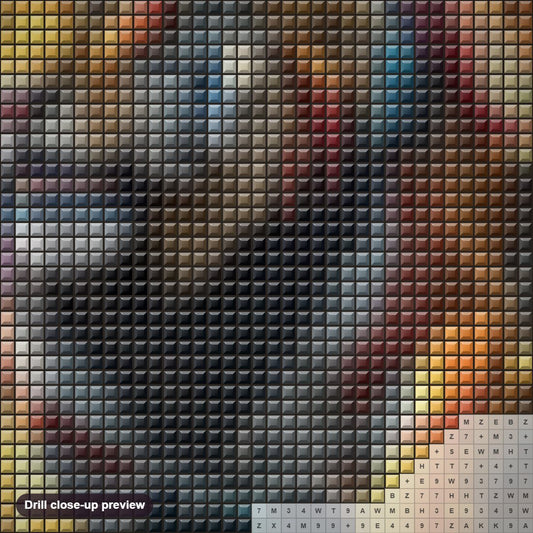 Close-up preview of the Lion's Steadfast Defense diamond painting with square 5D drills and printed canvas symbols