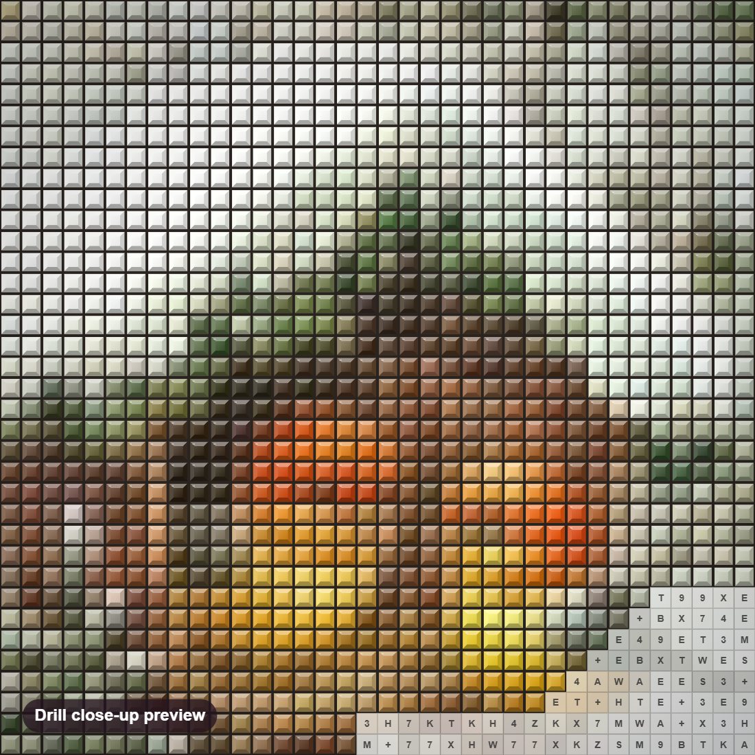 Close-up preview of the Little Birds House in Snow diamond painting with square 5D drills and printed canvas symbols