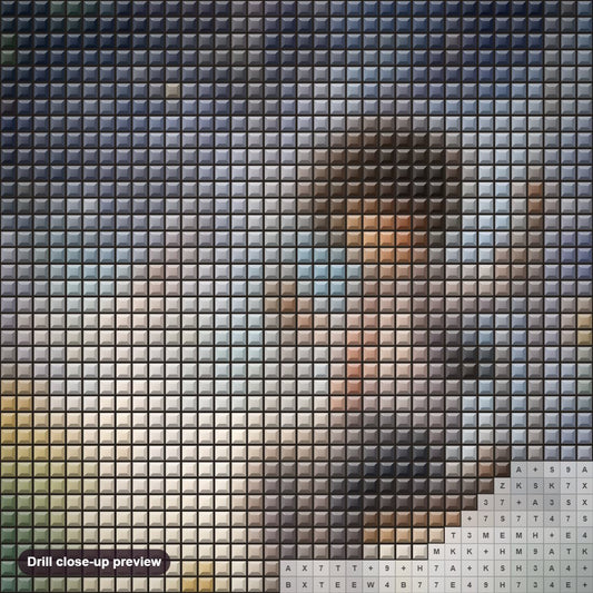 Close-up preview of the Little boy enjoying Swing diamond painting with square 5D drills and printed canvas symbols