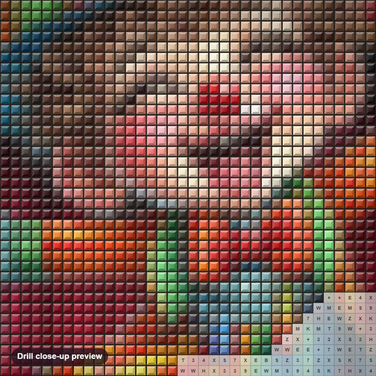 Close-up preview of the Little Clown diamond painting with square 5D drills and printed canvas symbols