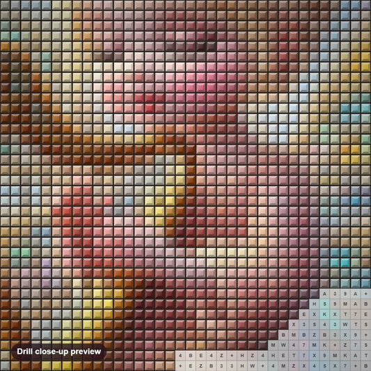 Close-up preview of the Little Fairy with a Harp diamond painting with square 5D drills and printed canvas symbols