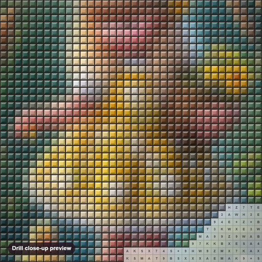 Close-up preview of the Little Girl & Ducklings diamond painting with square 5D drills and printed canvas symbols
