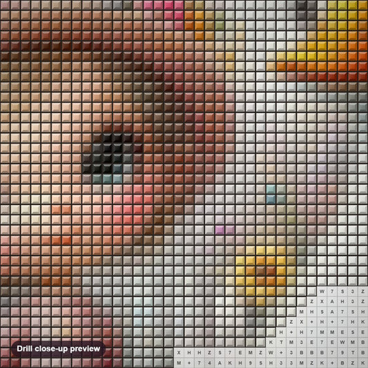 Close-up preview of the Little Girl & Her Pet Goose diamond painting with square 5D drills and printed canvas symbols