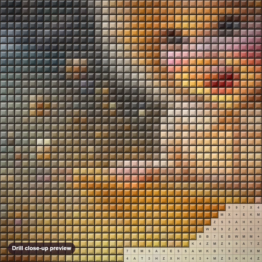 Close-up preview of the Little Girl's Treasure diamond painting with square 5D drills and printed canvas symbols