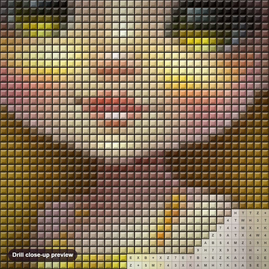 Close-up preview of the Little Golden Mermaid diamond painting with square 5D drills and printed canvas symbols