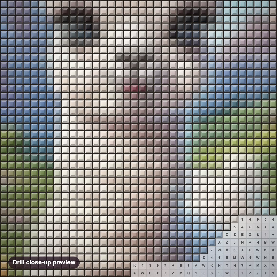 Close-up preview of the Little Lama Embracing Nature's Wonders diamond painting with square 5D drills and printed canvas symbols