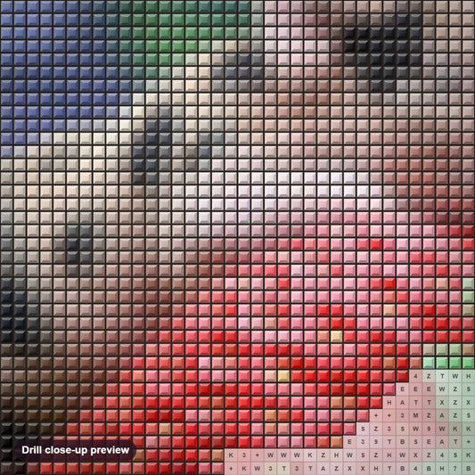 Close-up preview of the Cute Pig on Strawberry diamond painting with square 5D drills and printed canvas symbols
