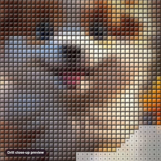 Close-up preview of the Little Puppy Enjoying in Autumn diamond painting with square 5D drills and printed canvas symbols