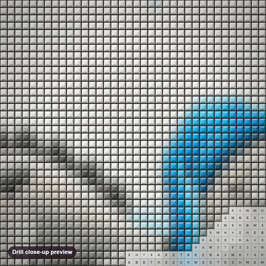 Close-up preview of the Little White Dragon Sleeping diamond painting with square 5D drills and printed canvas symbols