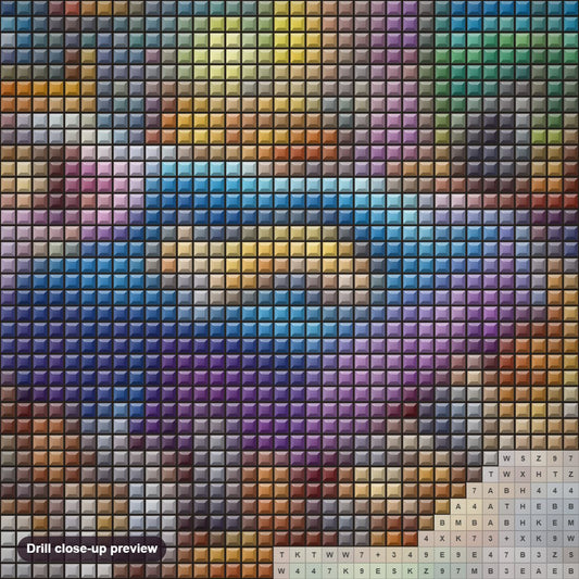 Close-up preview of the Living in the Dreams diamond painting with square 5D drills and printed canvas symbols