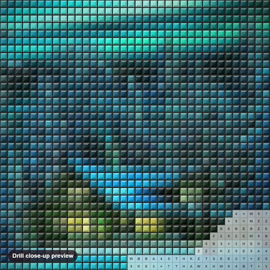 Close-up preview of the Log Cabin in the Snow diamond painting with square 5D drills and printed canvas symbols