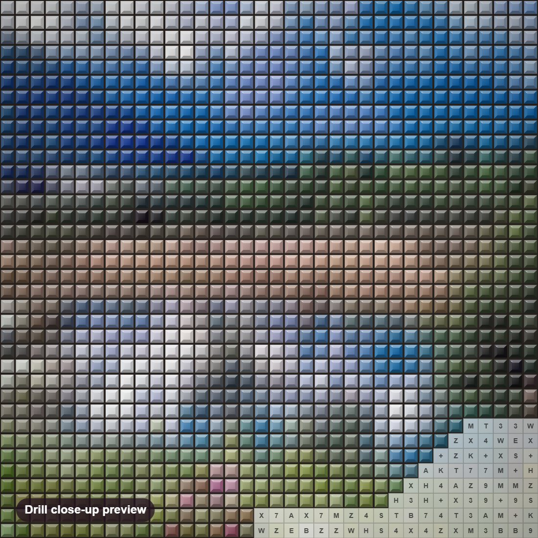Close-up preview of the Loisach River diamond painting with square 5D drills and printed canvas symbols