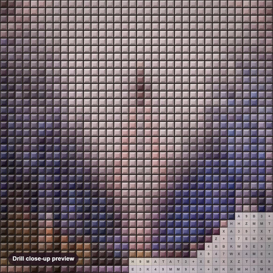 Close-up preview of the London Beauty diamond painting with square 5D drills and printed canvas symbols