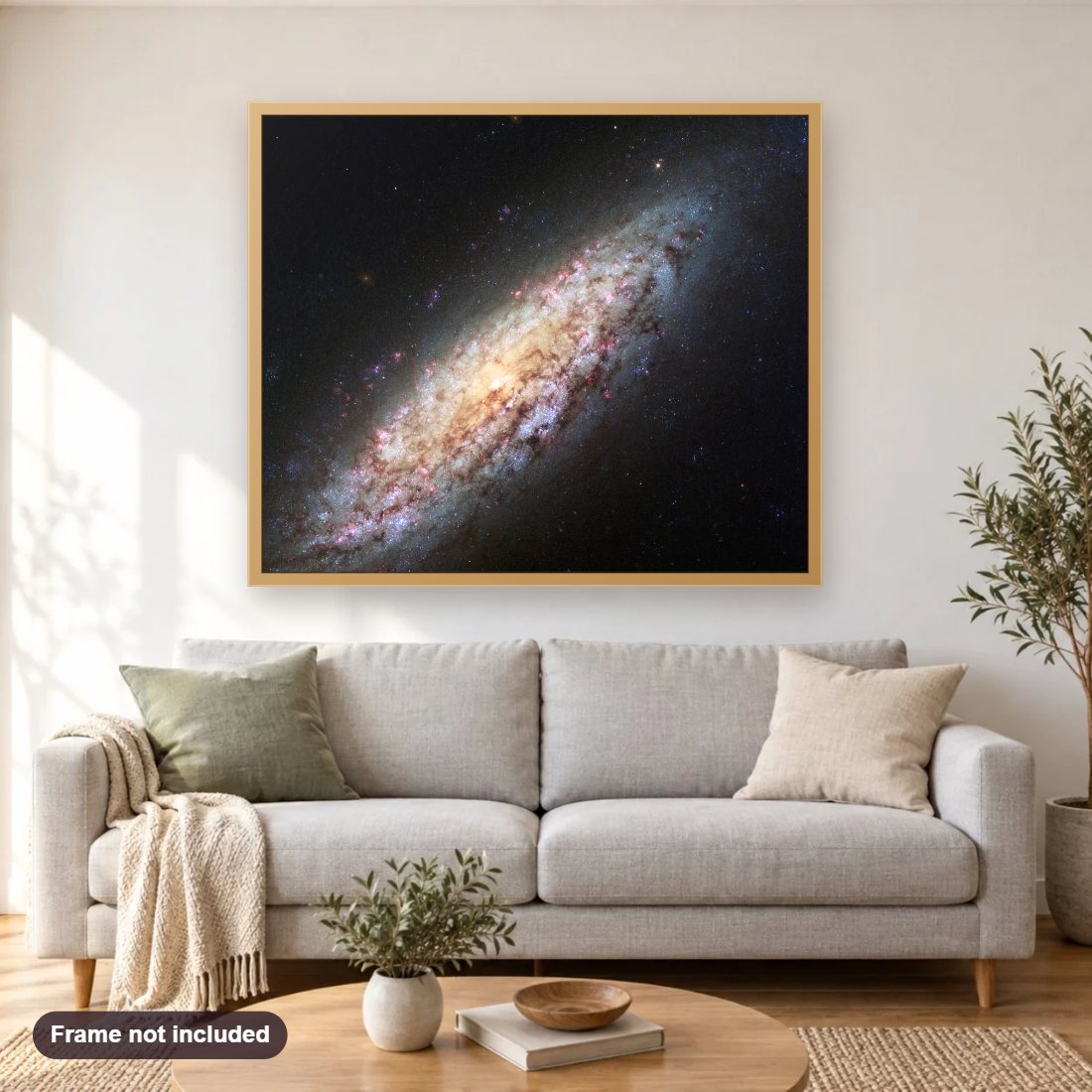 Lonely Galaxy Lost in Space diamond painting shown framed on a living room wall above a sofa