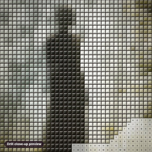 Close-up preview of the Lonely Girl in a Forest diamond painting with square 5D drills and printed canvas symbols