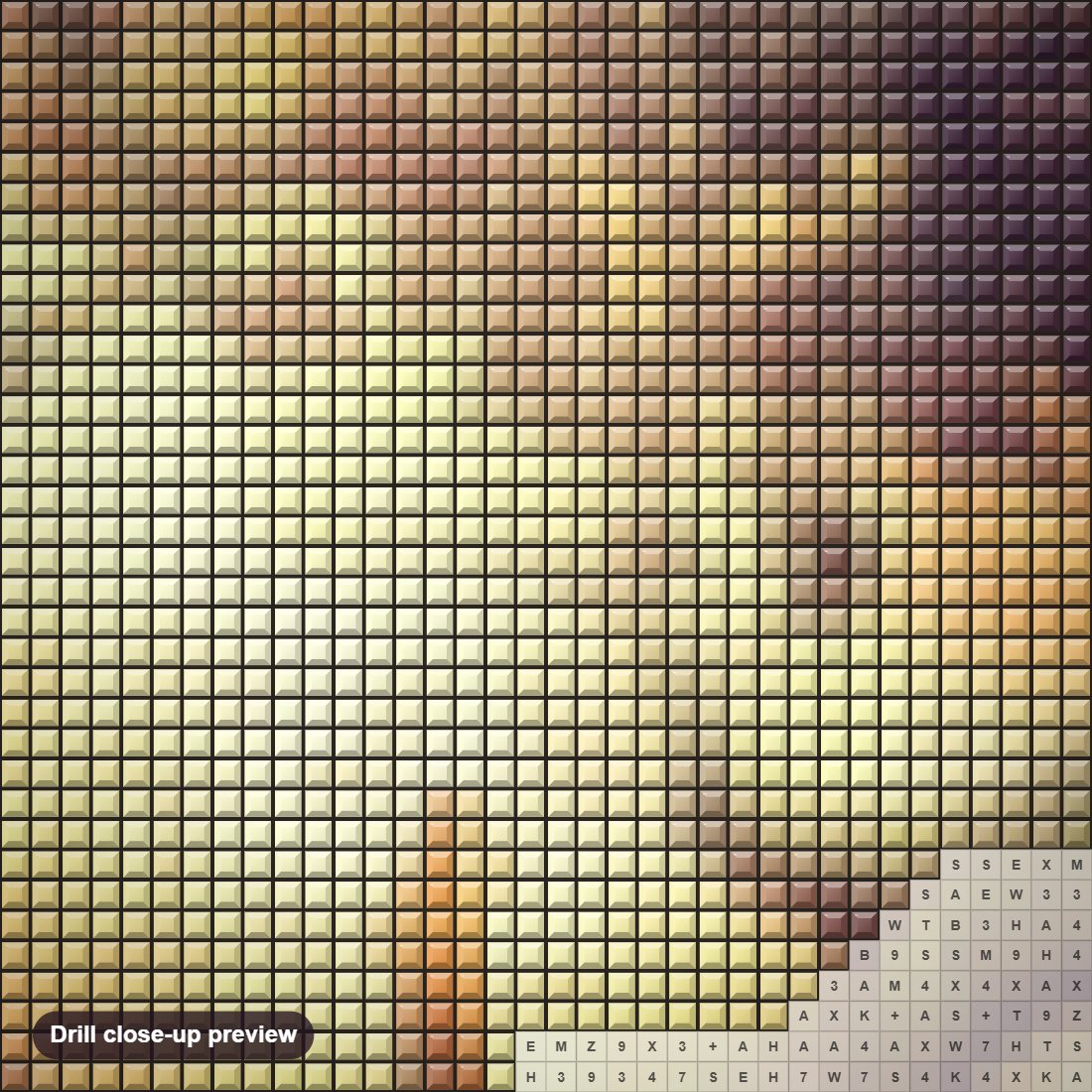 Close-up preview of the Lonely Girl under the Tree diamond painting with square 5D drills and printed canvas symbols