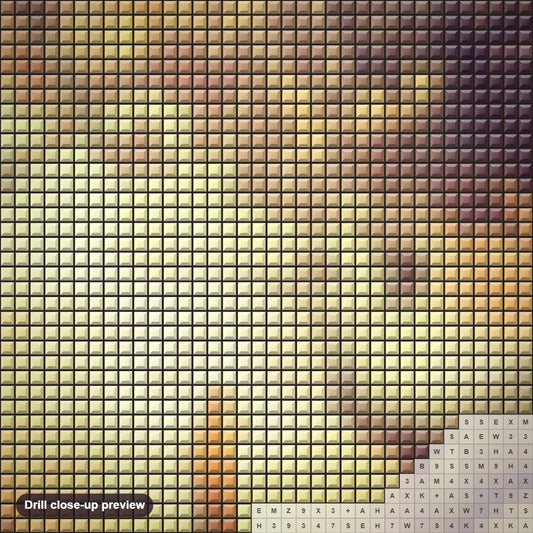 Close-up preview of the Lonely Girl under the Tree diamond painting with square 5D drills and printed canvas symbols