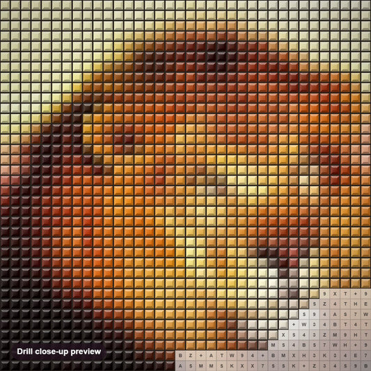 Close-up preview of the Lonely Lion in the Mountains diamond painting with square 5D drills and printed canvas symbols
