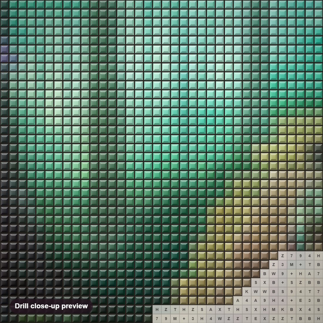 Close-up preview of the Lost And Found diamond painting with square 5D drills and printed canvas symbols