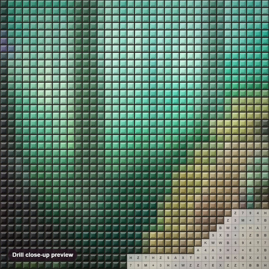 Close-up preview of the Lost And Found diamond painting with square 5D drills and printed canvas symbols
