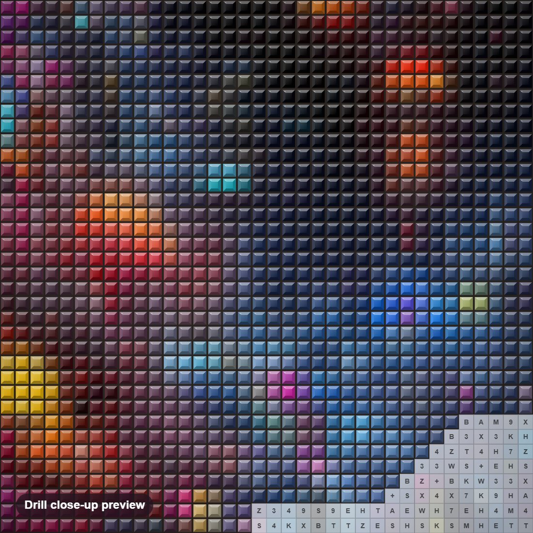 Close-up preview of the Lost in Future diamond painting with square 5D drills and printed canvas symbols