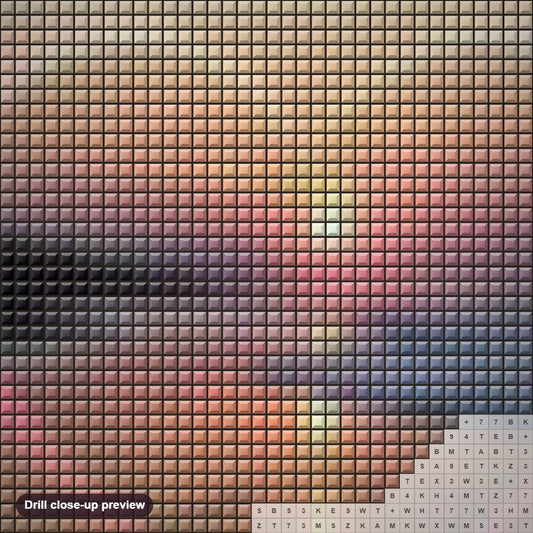 Close-up preview of the Love Beach diamond painting with square 5D drills and printed canvas symbols