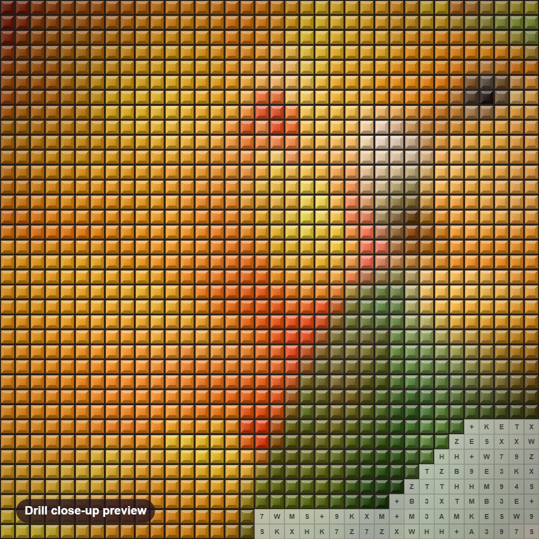 Close-up preview of the Love Bird diamond painting with square 5D drills and printed canvas symbols