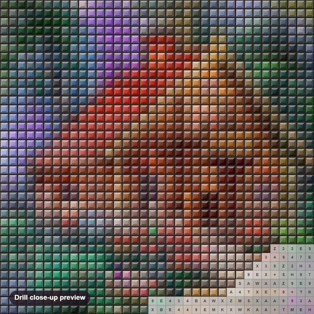 Close-up preview of the Love Home diamond painting with square 5D drills and printed canvas symbols