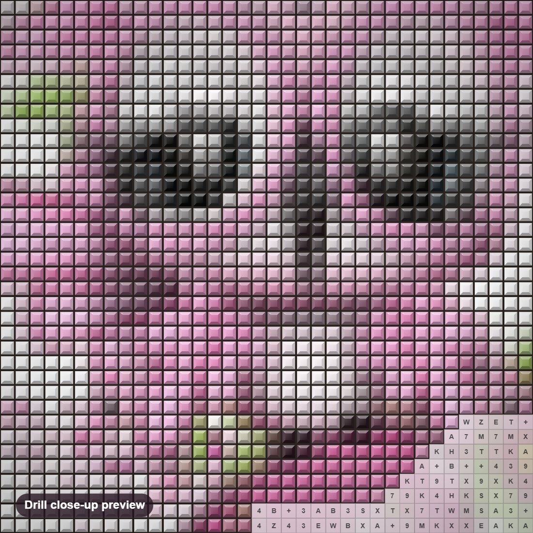 Close-up preview of the Love Owl Cartoon diamond painting with square 5D drills and printed canvas symbols