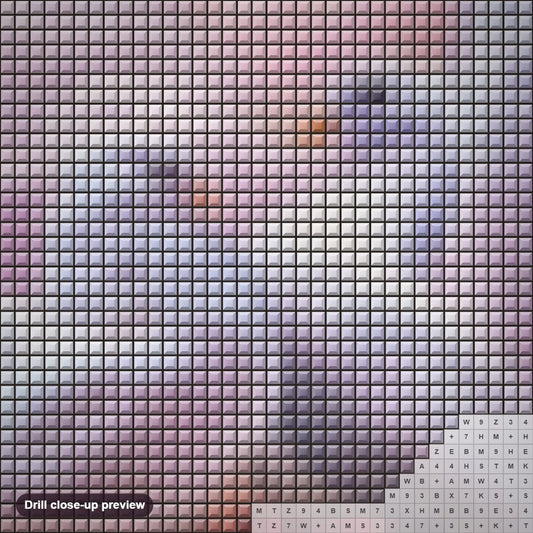Close-up preview of the Love Pigeons diamond painting with square 5D drills and printed canvas symbols