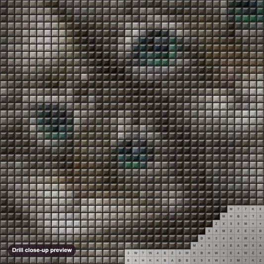 Close-up preview of the Lovely Cats with Green Eyes diamond painting with square 5D drills and printed canvas symbols