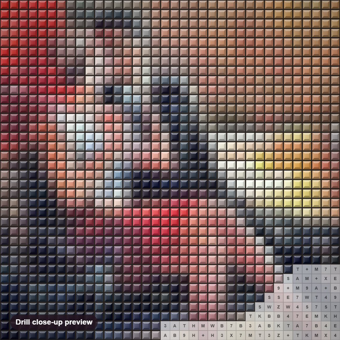 Close-up preview of the Lovely Couple Kissing diamond painting with square 5D drills and printed canvas symbols