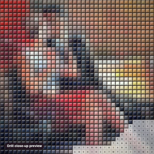 Close-up preview of the Lovely Couple Kissing diamond painting with square 5D drills and printed canvas symbols