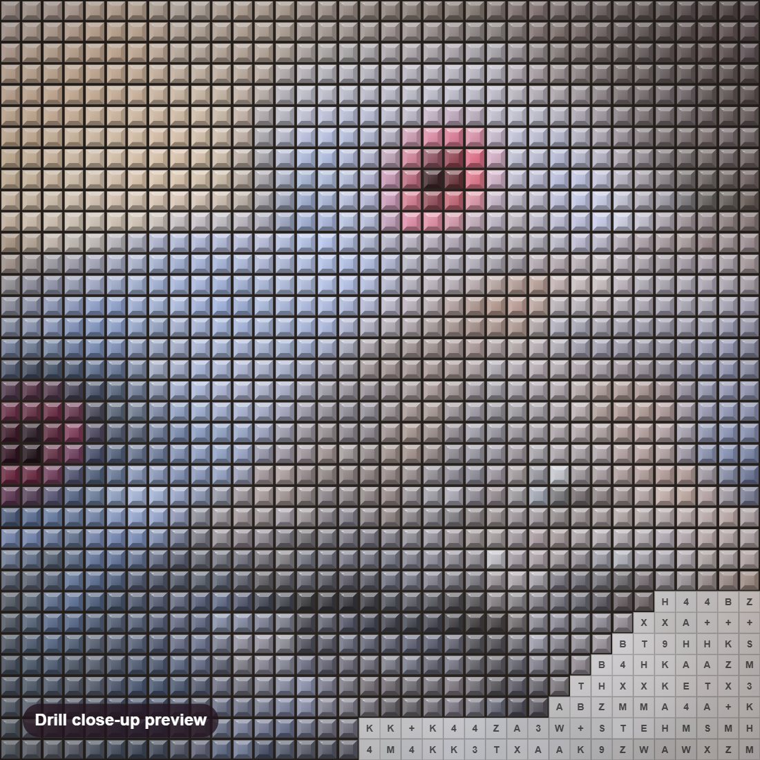 Close-up preview of the Lovely Dove Pair diamond painting with square 5D drills and printed canvas symbols