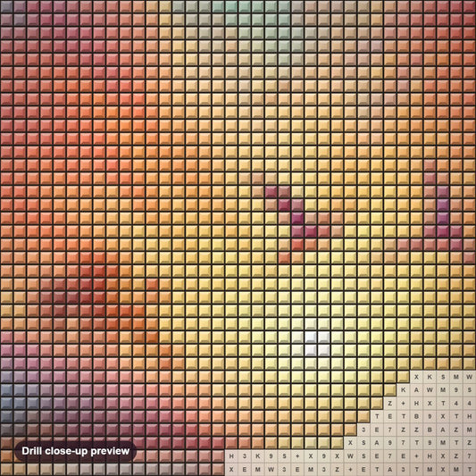 Close-up preview of the Lovely Sunset Over a Beach diamond painting with square 5D drills and printed canvas symbols