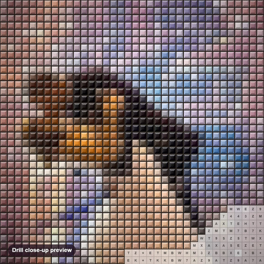 Close-up preview of the Loving Couple Kissing on Street diamond painting with square 5D drills and printed canvas symbols