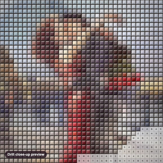 Close-up preview of the Loving Couple near Eiffel Tower diamond painting with square 5D drills and printed canvas symbols